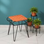 Furnshine - Bromley Rich Purple & Rust-Orange Woven Stool with Black Metal Legs - Image 5