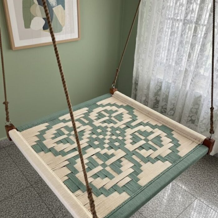 Furnshine - Rad Hand Woven Charpai Swing (White & Green Color) - Image 3