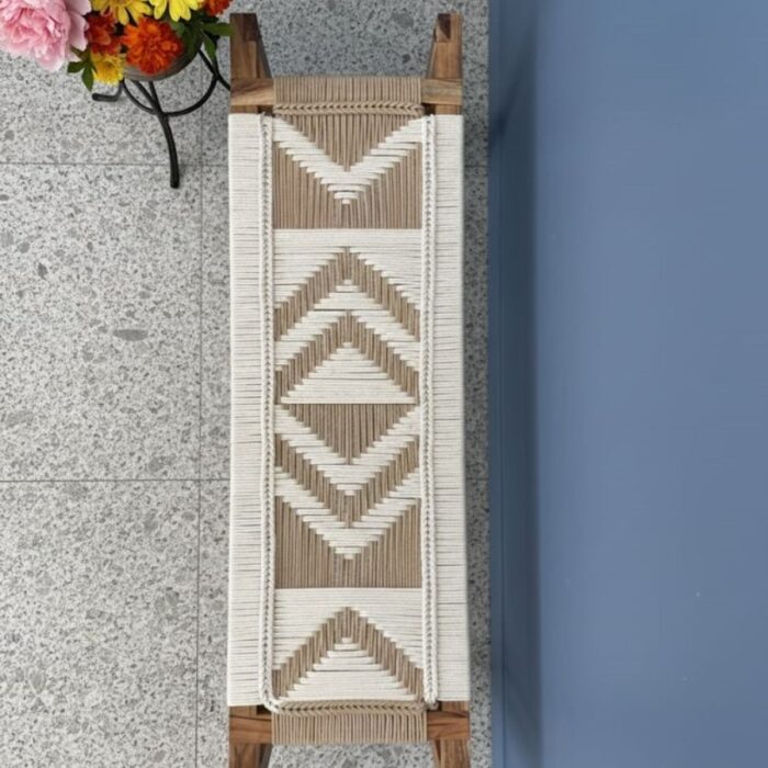 Furnshine - Eaton Mid Century Modern Woven Bench (White & Beige) - Image 5