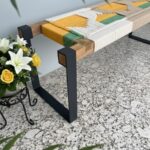 Furnshine - Blakely Solid Wood Two Seater Hand Woven Bench with Black Metal Legs (Yellow, Green, White & Beige) - Image 5