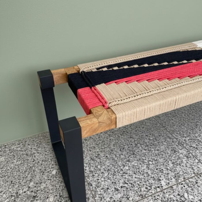 Furnshine - Lettice Two Seater Woven Bench with Metal Legs (Red, Black, Beige & White Color) - Image 5