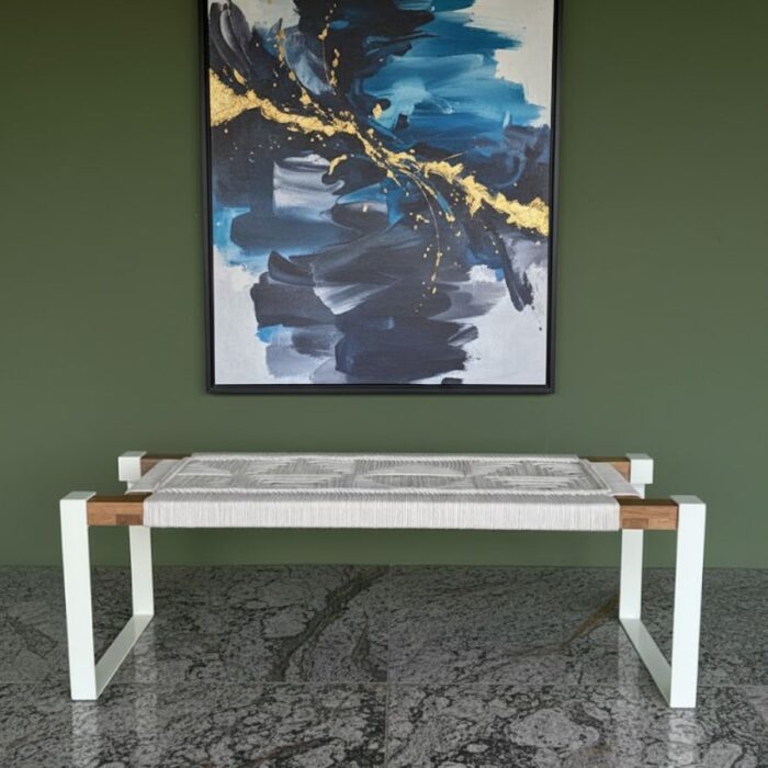 Furnshine - Bert Woven Bench with White Metal Legs (Natural White) - Image 3