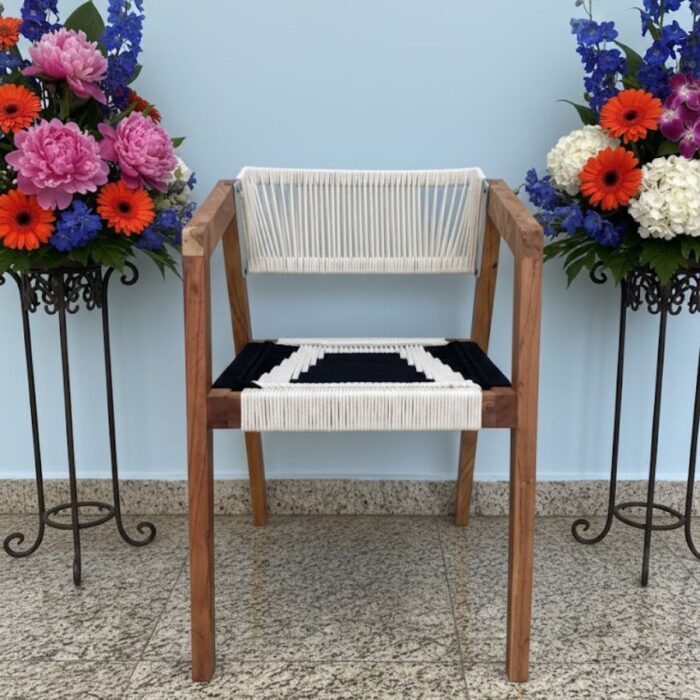 Furnshine - Padget Armrest Woven Chair (Black & White) - Image 5