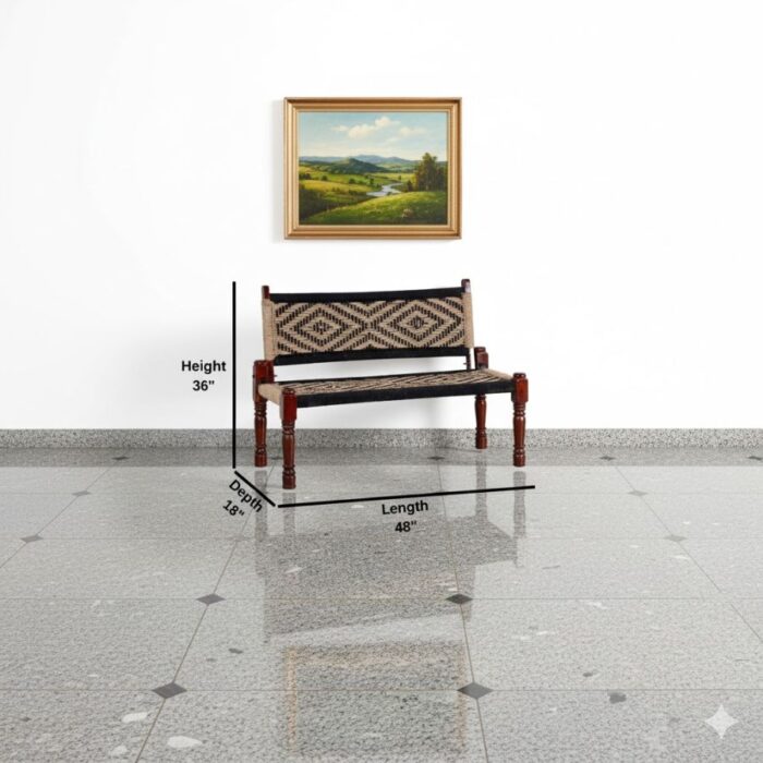 Furnshine - Maxfield Solid Wood Handwoven Backrest Bench (Black & Jute) - Image 5