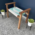 Furnshine - Fulton Solid Wood Handwoven Stool (White & Teal) - Image 5