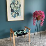 Furnshine - Dudley Solid Wood Hand Rest Woven Stool (Black & Teal) - Image 5
