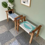 Furnshine - Odell Set of Two Solid Wood Hand Rest Woven Stool (White, Blue & Teal) - Image 5