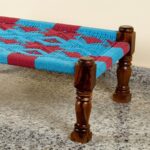 Furnshine - Locke Solid Sheesham Wood Handwoven Charpai with Backrest (Blue & Red) - Image 6