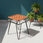 Furnshine - Bromley Rich Purple & Rust-Orange Woven Stool with Black Metal Legs - Image 6