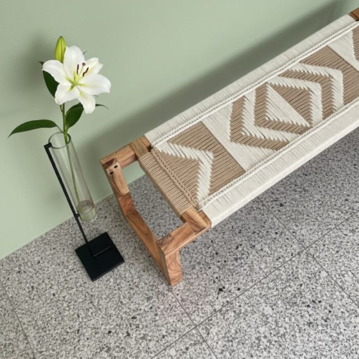 Furnshine - Eaton Mid Century Modern Woven Bench (White & Beige) - Image 6