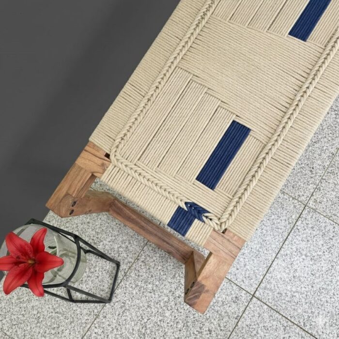 Furnshine - Jojo Handmade Entryway Woven Bench (Beige, Blue & White) - Image 6