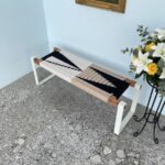 Furnshine - Reign Solid Wood Handwoven Bench with White Metal Legs (White, Black & Beige) - Image 6