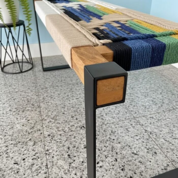 Furnshine - Elvin Two Seater Woven Bench with Black Metal Legs (Multicolor) - Image 6