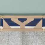 Furnshine - Mace Solid Wood Two Seater Woven Bench with Black Metal Legs (Beige, Blue & White) - Image 4