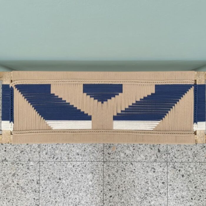 Furnshine - Mace Two Seater Woven Bench with Black Metal Legs (Beige, Blue & White) - Image 4