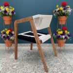 Furnshine - Padget Solid Wood Armrest Woven Chair (Black & White) - Image 6