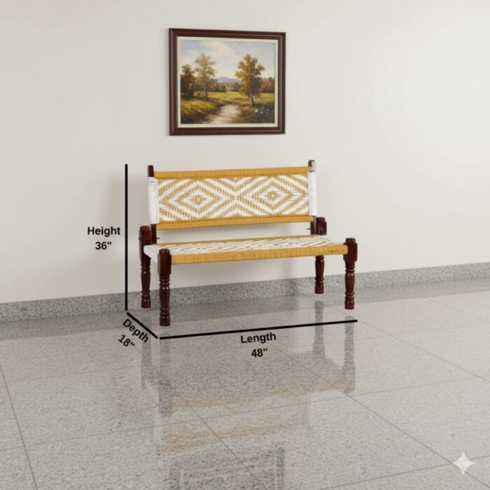 Furnshine - Stark Handwoven Backrest Bench (Yellow & White) - Image 6