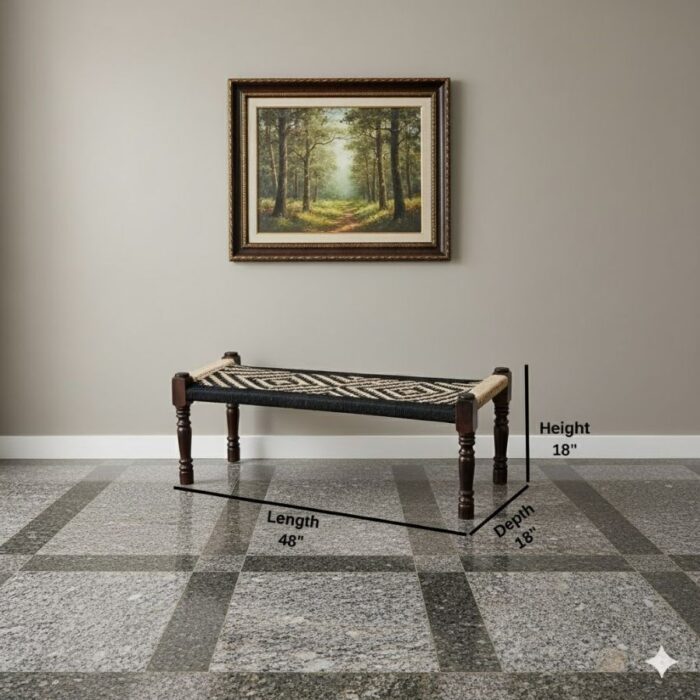 Furnshine - Duska Handwoven Sheesham Wood Bench (Black & Natural Jute) - Image 4