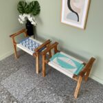 Furnshine - Odell Set of Two Solid Wood Hand Rest Woven Stool (White, Blue & Teal) - Image 6