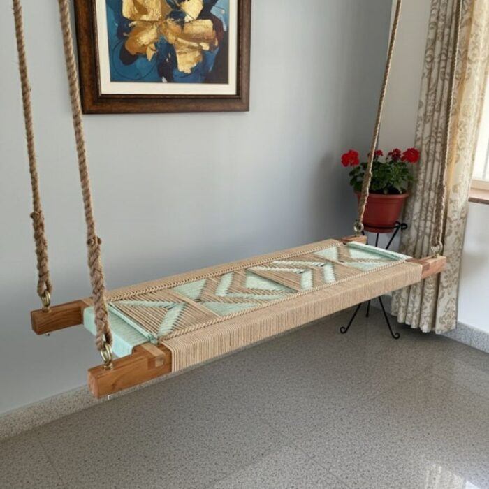 Furnshine - Pat Geometric Woven Swing for Kids & Adults (Beige & Pastel Green) - Image 7