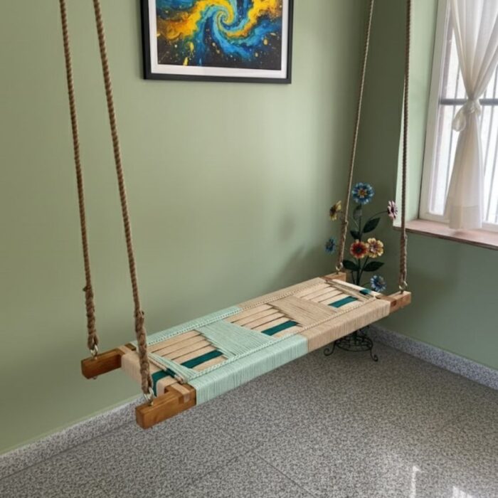 Furnshine - Patti Hand Woven Swing for Adults & Kids (Beige & Pastel Green) - Image 2
