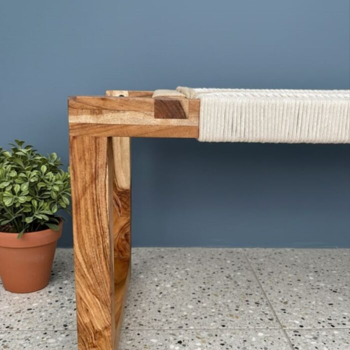 Furnshine - Eaton Mid Century Modern Woven Bench (White & Beige) - Image 7