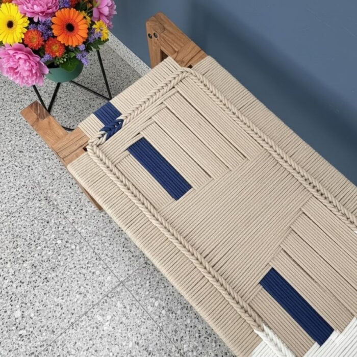 Furnshine - Jojo Handmade Entryway Woven Bench (Beige, Blue & White) - Image 7