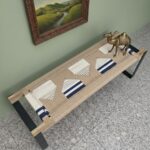 Furnshine - Karter Solid Wood Classic Two Seater Woven Bench with Black Metal Legs (Beige, White & Blue) - Image 7