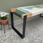 Furnshine - Quint Solid Wood Two Seater Woven Bench with Black Metal Legs (Beige, White & Teal Blue-Green) - Image 5