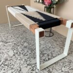 Furnshine - Reign Solid Wood Handwoven Bench with White Metal Legs (White, Black & Beige) - Image 7