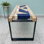 Furnshine - Mace Solid Wood Two Seater Woven Bench with Black Metal Legs (Beige, Blue & White) - Image 5