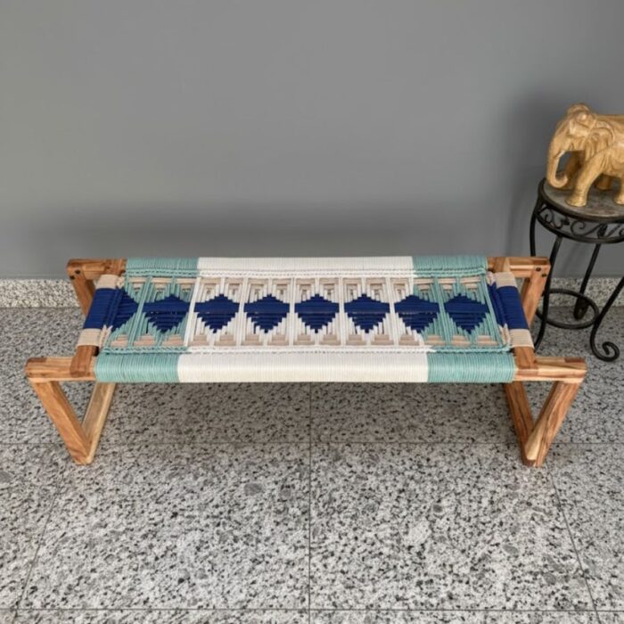 Furnshine - Eldred Boho Modern Woven Bench (Beige, Blue, White & Bottle Green) - Image 7