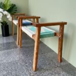 Furnshine - Odell Set of Two Solid Wood Hand Rest Woven Stool (White, Blue & Teal) - Image 7