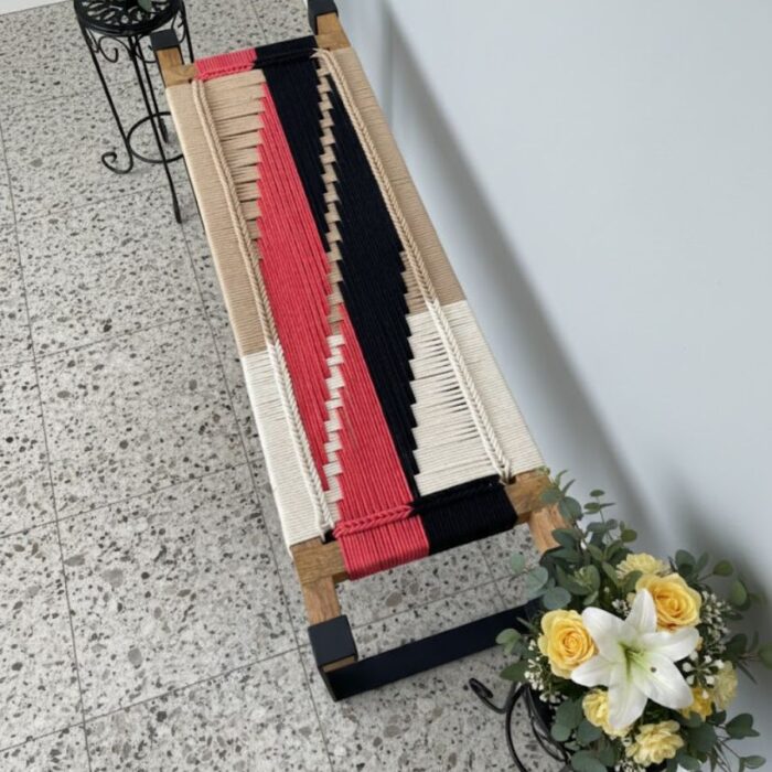 Furnshine - Lettice Two Seater Woven Bench with Metal Legs (Red, Black, Beige & White Color) - Image 8