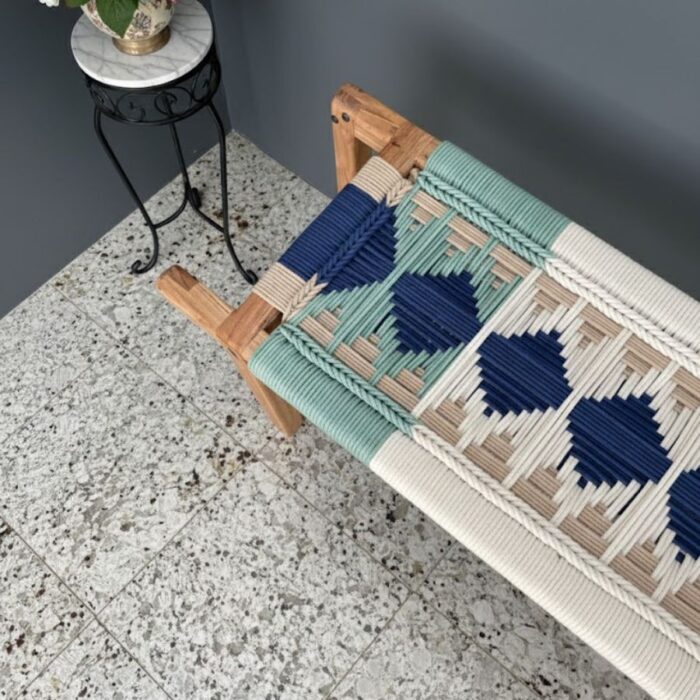 Furnshine - Eldred Boho Modern Woven Bench (Beige, Blue, White & Bottle Green) - Image 8