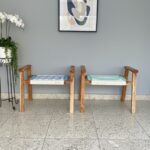 Furnshine - Odell Set of Two Solid Wood Hand Rest Woven Stool (White, Blue & Teal) - Image 8