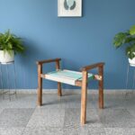 Furnshine - Fulton Solid Wood Handwoven Stool (White & Teal) - Image 9