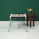Furnshine - Revel Black & Off-White Woven Stool with Light Mint Green Metal Legs - Image 4