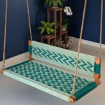 Furnshine - Genesis Modern Teal & Aqua Handwoven Swing | Wooden Indoor Jhula for Living Room