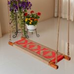 Furnshine - Nick Handwoven Vibrant Red & Natural Jute Rope Swing | Wooden Indoor Jhula for Home Décor