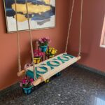 Furnshine - Darlene Mint Green & Beige Rope-Woven Indoor Swing – Contemporary Wooden Jhula for Home