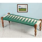 Funrshine - Ansley Handwoven Sheesham Wood Bench (Green & White)