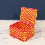 Furnshine - Carter Handwoven Pink & Yellow Storage Basket with Lid – Eco-Friendly Multipurpose Organizer Box