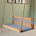 Furnshine - Moe Handmade Blue & Beige Rope Woven Swing with Backrest | Wooden Indoor Jhula for Home Décor