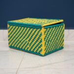 Furnshine - Earl Handcrafted Teal & Mustard Yellow Woven Storage Basket with Lid – Multipurpose Decorative Organizer Box - Image 2