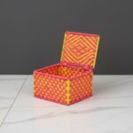 Furnshine - Carter Handwoven Pink & Yellow Storage Basket with Lid – Eco-Friendly Multipurpose Organizer Box - Image 2