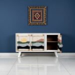 Furnshine - Kipp Three Door Solid Wood Handwoven Sunset Art Design Sideboard Cabinet (White) - Image 2