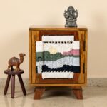 Furnshine - Ebba Single Door Solid Wood Handwoven Sunset Art Design Sideboard Table (Teak Finish) - Image 2