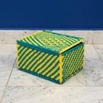 Furnshine - Earl Handcrafted Teal & Mustard Yellow Woven Storage Basket with Lid – Multipurpose Decorative Organizer Box - Image 3