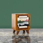 Furnshine - Ebba Single Door Solid Wood Handwoven Sunset Art Design Sideboard Table (Teak Finish) - Image 3